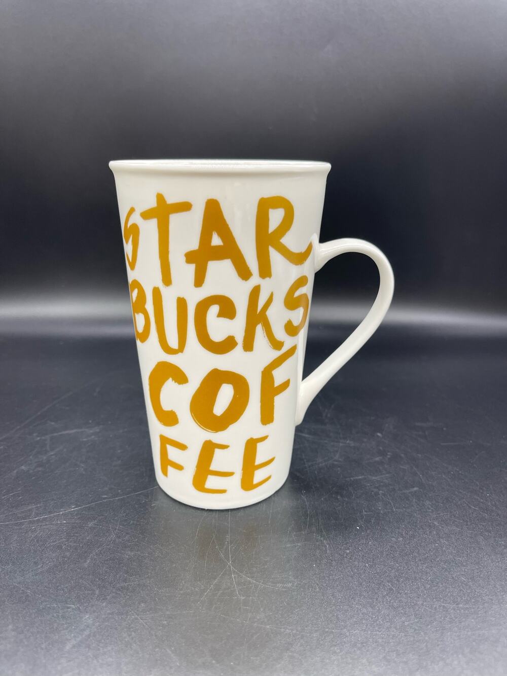 Starbucks Tall 2015 Coffee Mug White with Gold Lettering 16 oz